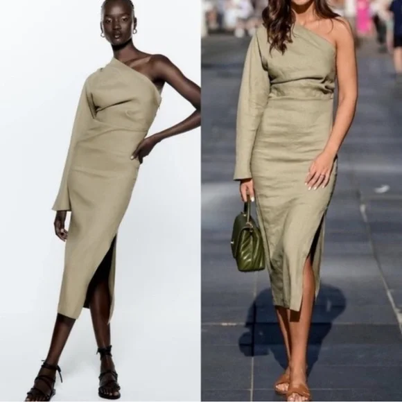 ZARA WOMAN NWT ASYMMETRICAL LINEN BLEND DRESS SIZE LARGE - Picture 4 of 7